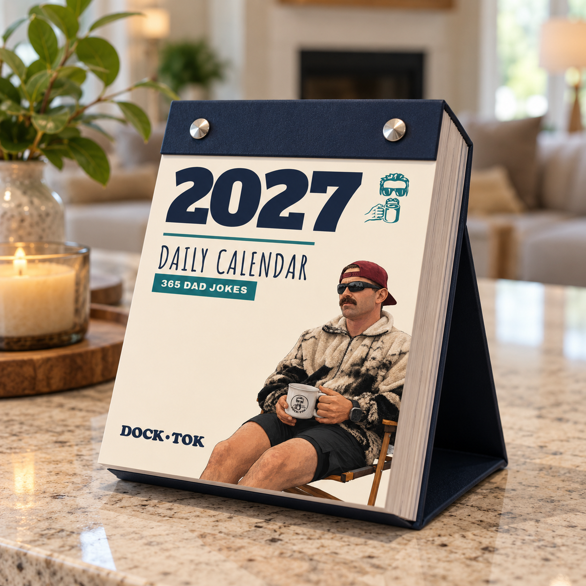 DockTok Daily Dad Joke Calendar 2027, front cover, standing on a desk